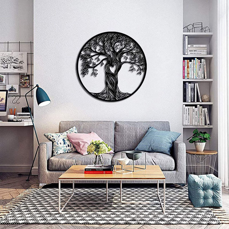 Black Round Metal Wall Art Outdoor Garden Decor Metal Flowers Trees Wall Decor Living Room Farmhouse Home Decorations