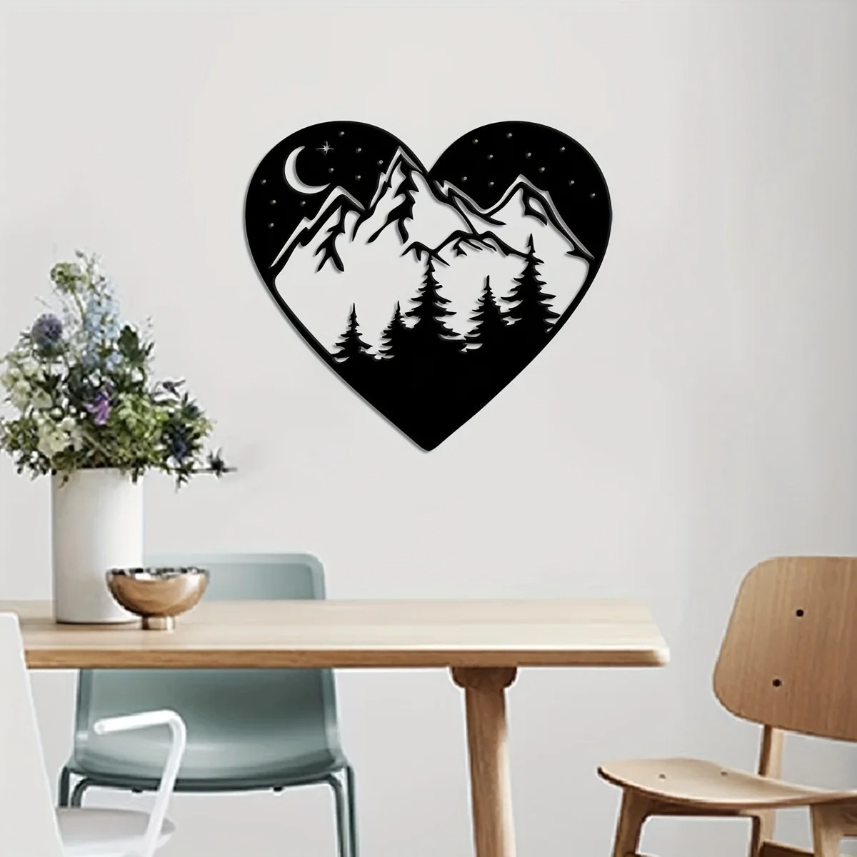 Living Room Wall Decor Black Hanging Heart Shaped Forest Metal Home Wall Decor