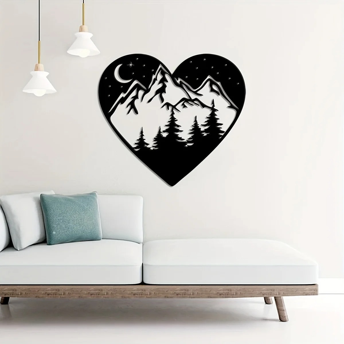 Living Room Wall Decor Black Hanging Heart Shaped Forest Metal Home Wall Decor