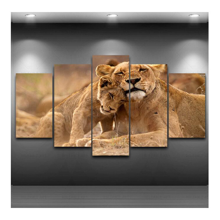 5 panels wall art canvas painting animal lion posters and prints modern abstract wall art decoration