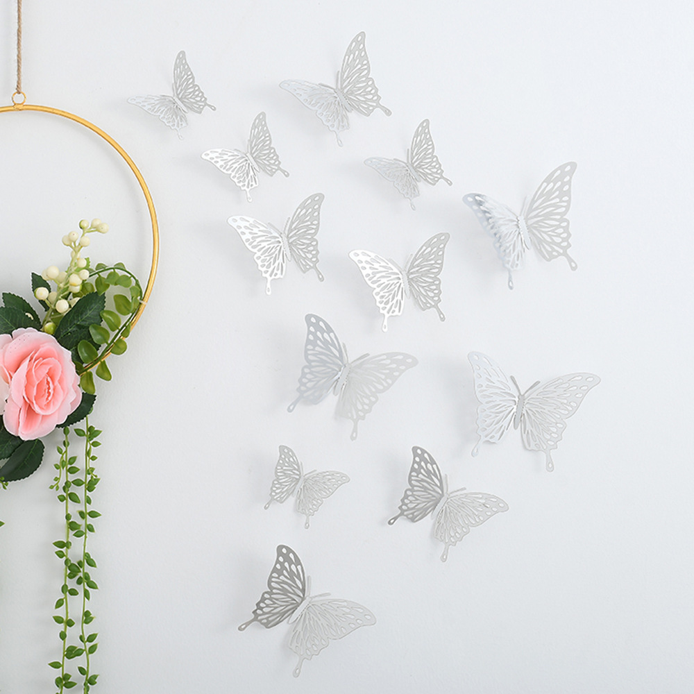 Butterfly Wall Decal 3D Hollow Paper Butterfly Wall Sticker Wedding Party Decoration Background Butterflies Decor