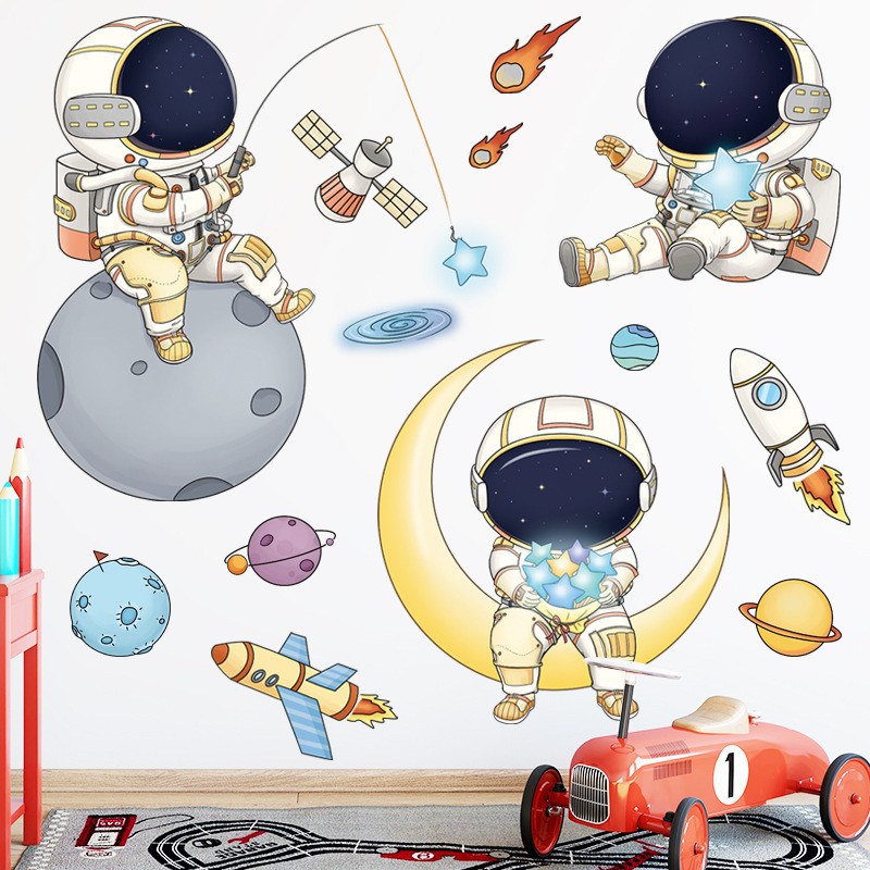 YUCHONG Spaceman Dreamer Nursery Children Wall Stickers For Baby Room Wall Sticker Kids Room Decal Wallpaper Bedroom Decor