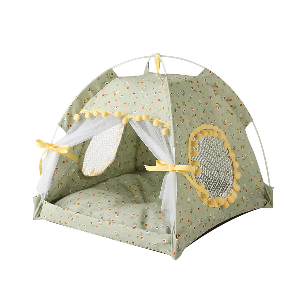 Cat Dog Bed Collapsible Princess Tent Bed Cat House Summer Outdoor Travel Pet Products Cat Bed House Cave With Breathable Mat