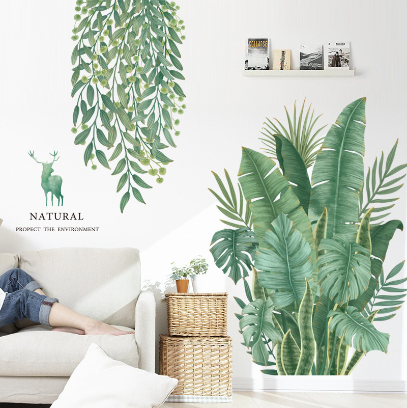 YUCHONG Self-Adhesive Big Size Jungle Leaf Wall Mural Sticker Home Decor Baby Wall Stickers Bedroom Decoration