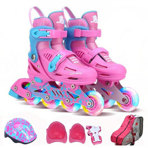 2020 New High Quality Roller Skates Children's Full Set Flash Adjustable Inline Skates Beginners Boy Girl Skates Size 27~38