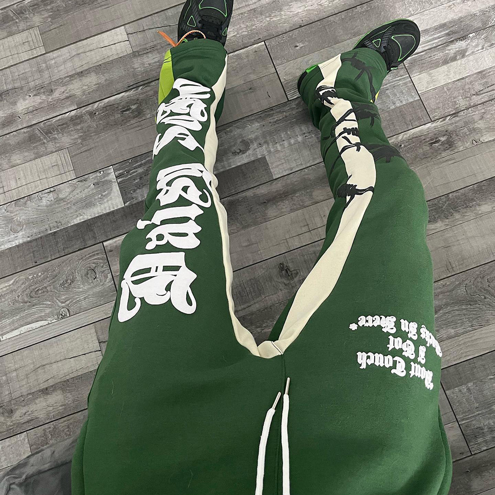 Lupin Felt Wholesale Custom High Quality Casual Flared Jogger Track Pants Patchwork Elastic Waistband Mens Stacked Flare pants