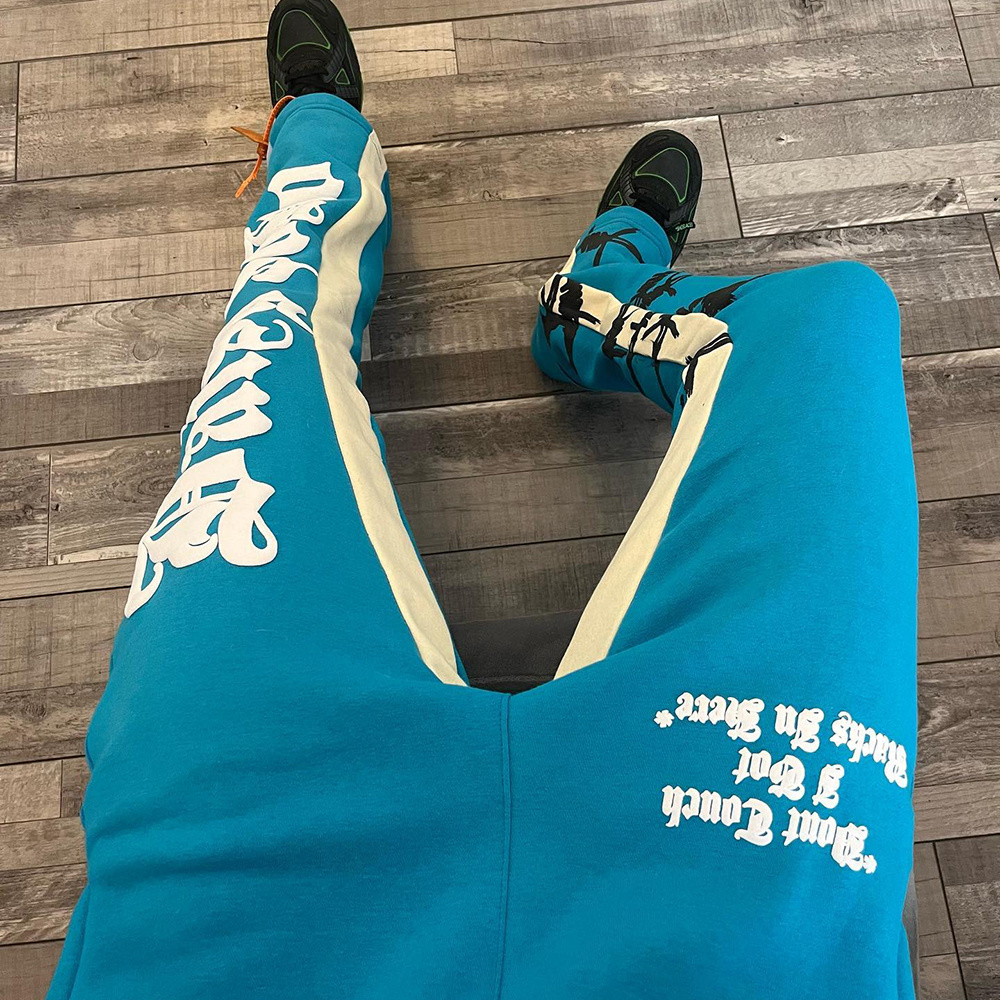 Lupin Felt Wholesale Custom High Quality Casual Flared Jogger Track Pants Patchwork Elastic Waistband Mens Stacked Flare pants