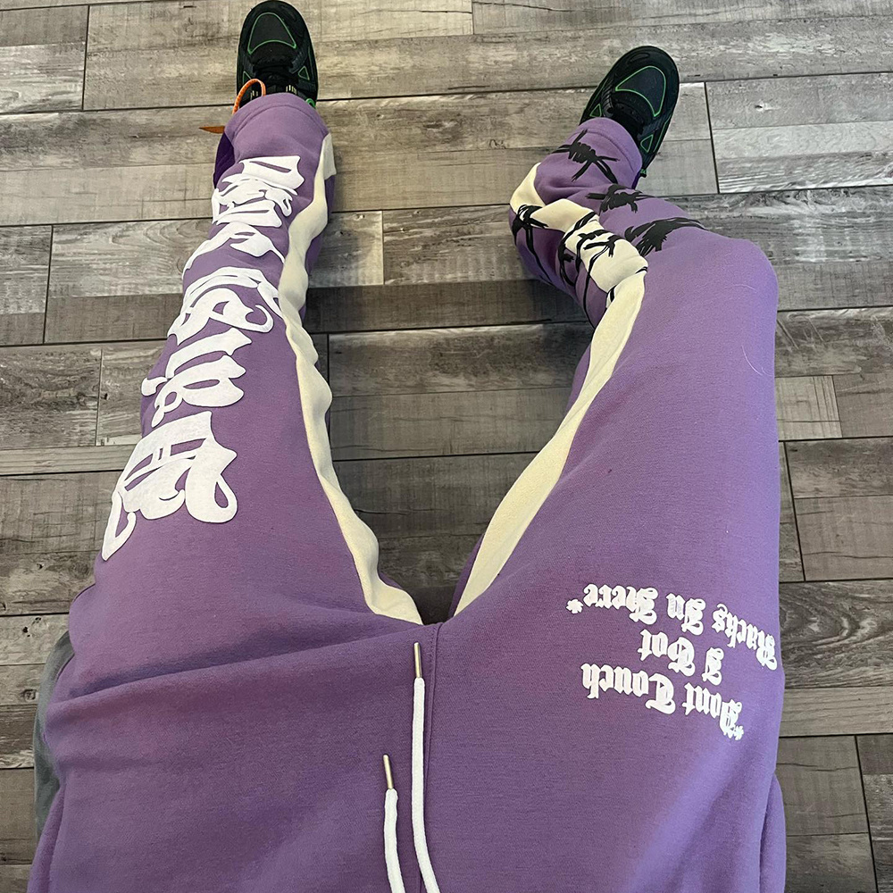 Lupin Felt Wholesale Custom High Quality Casual Flared Jogger Track Pants Patchwork Elastic Waistband Mens Stacked Flare pants