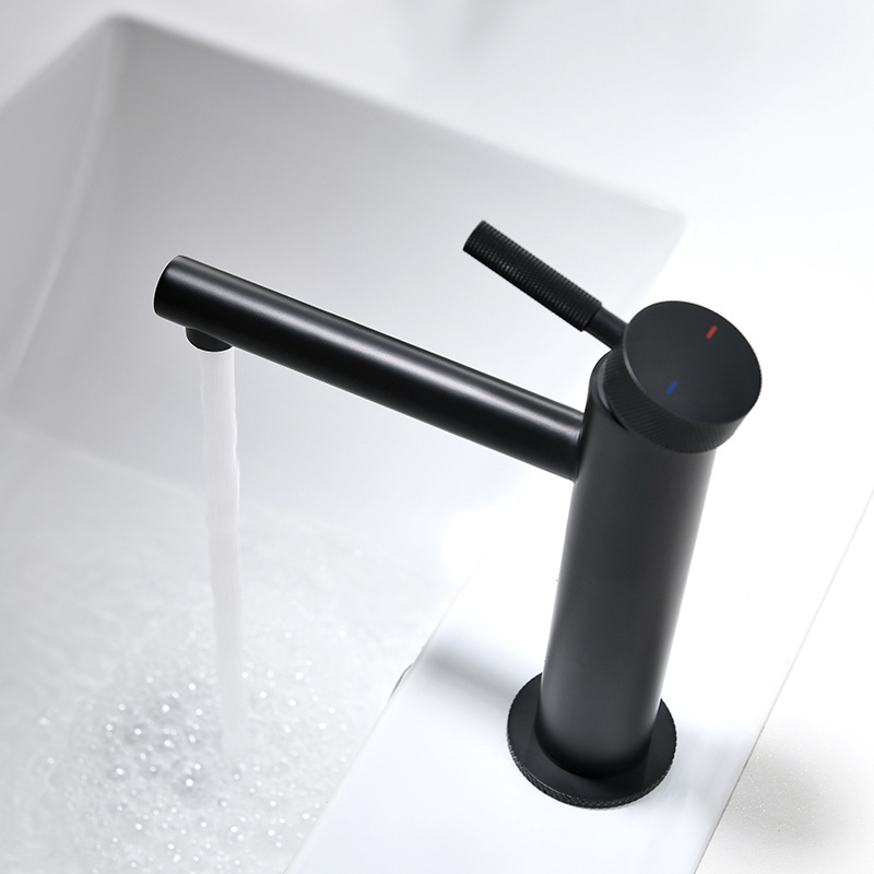 Modern Commercial Single Handle Basin Tap with Ceramic Valve Core Brass Lavatory Black Faucet Bathroom Faucets