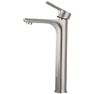 Brushed Plating Faucet Single Hole Countertop Long Neck Stainless Steel Basin Faucet Ceramic Spool Bathroom Faucet