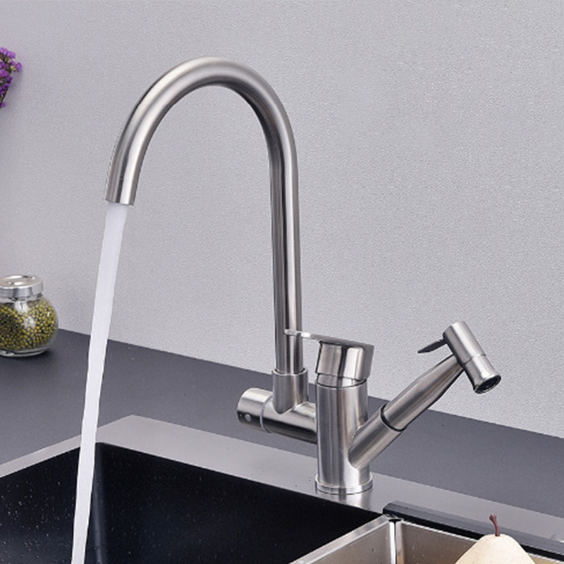 Modern Dual-Purpose Kitchen Sink Mixer Ceramic Valve Core with Pull down Spray Gun Double Handle Pull out Kitchen Faucets