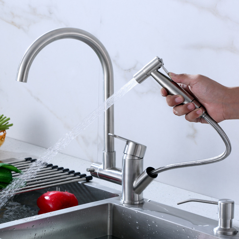 Modern Dual-Purpose Kitchen Sink Mixer Ceramic Valve Core with Pull down Spray Gun Double Handle Pull out Kitchen Faucets