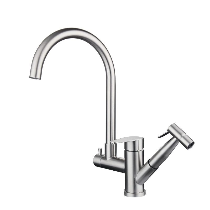 Modern Dual-Purpose Kitchen Sink Mixer Ceramic Valve Core with Pull down Spray Gun Double Handle Pull out Kitchen Faucets