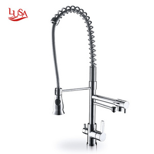 Guangdong brass washing taps good quality 3 way spring kitchen water tap pull down kitchen faucets