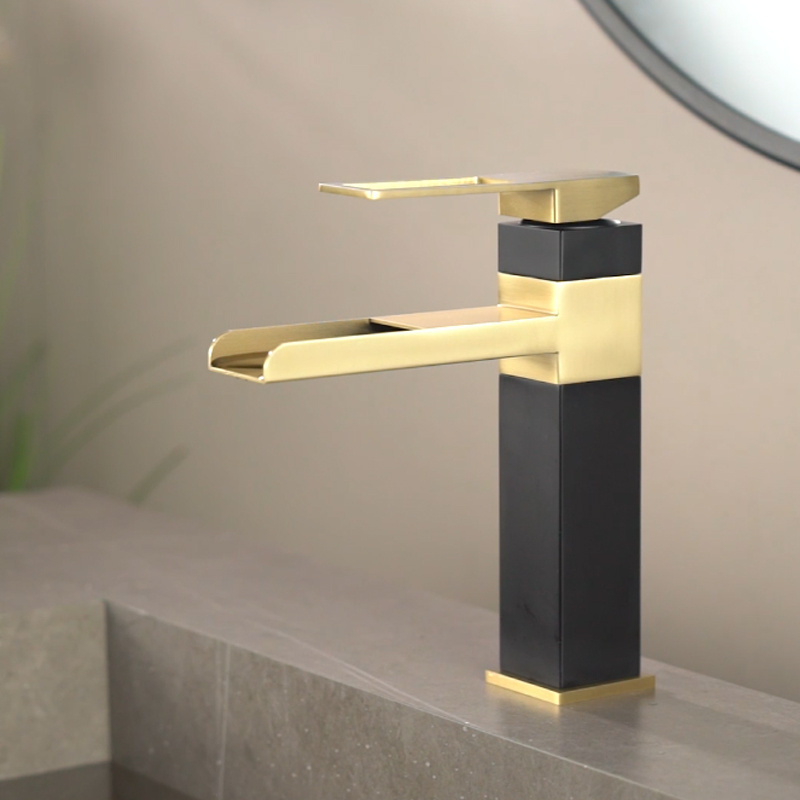 Lusa factory square shower mixer black and Gold stainless steel 304 tap for sink bathroom basin faucet