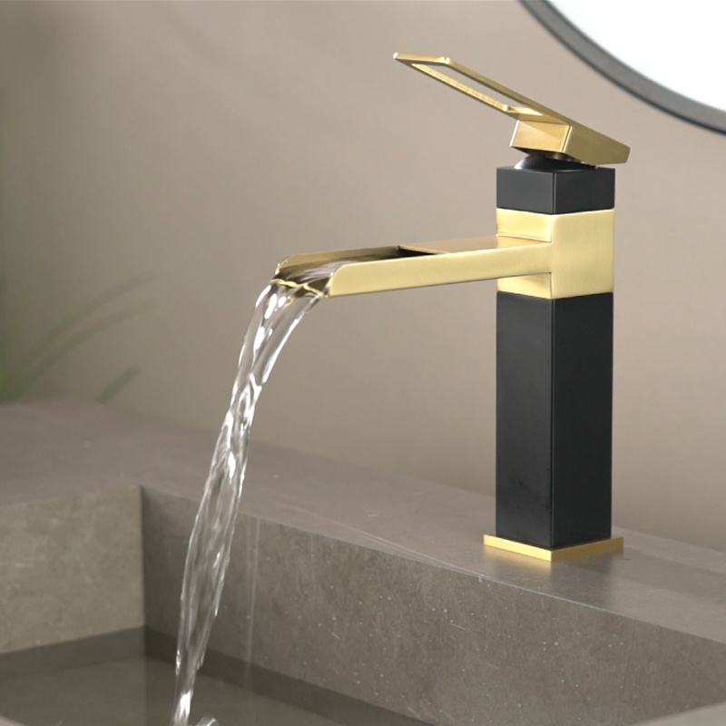 Lusa factory square shower mixer black and Gold stainless steel 304 tap for sink bathroom basin faucet