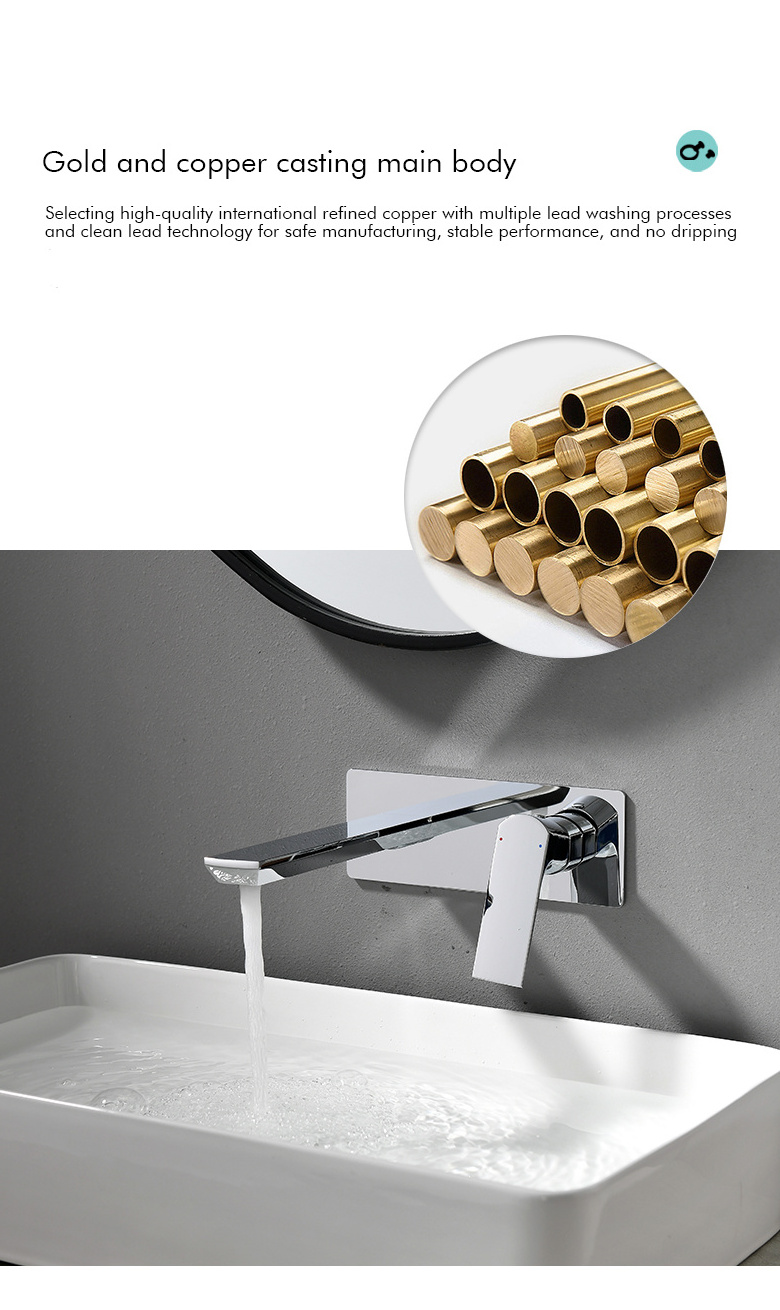 LUSA Modern Design Waterfall Spout Sink Single Handle Water Tap Wall Mounted Bathroom Brass Concealed Basin Faucet