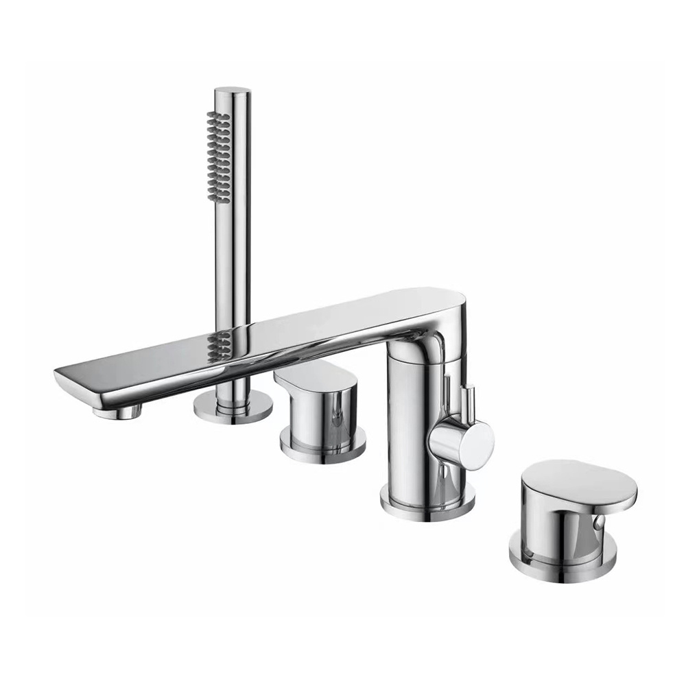 Lusa Brass Taps Double Handles Four Holes Tub Mounted Solid Hot and Cold Bathtub Faucets