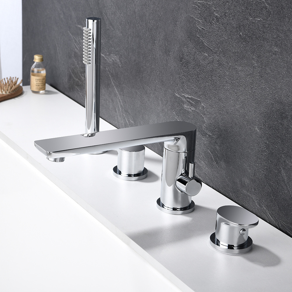 Lusa Brass Taps Double Handles Four Holes Tub Mounted Solid Hot and Cold Bathtub Faucets