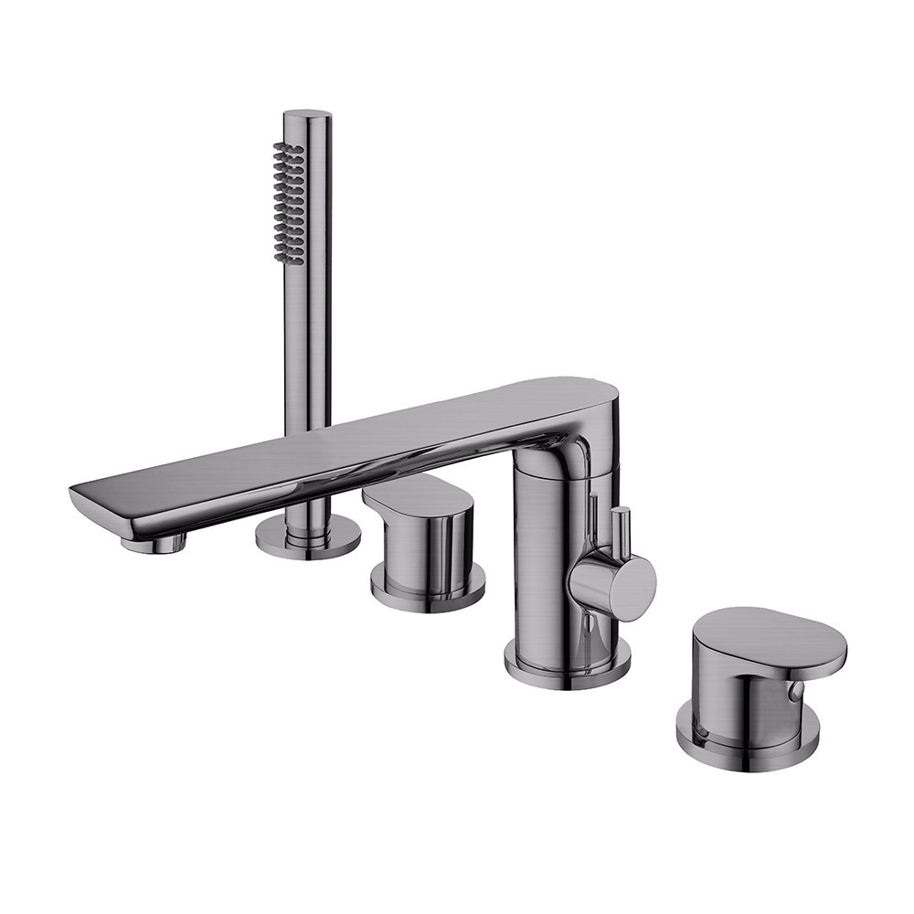 Lusa Brass Taps Double Handles Four Holes Tub Mounted Solid Hot and Cold Bathtub Faucets