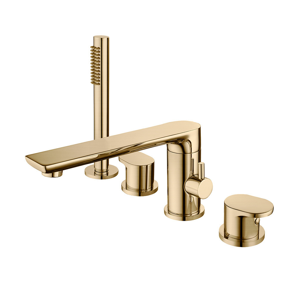 Lusa Brass Taps Double Handles Four Holes Tub Mounted Solid Hot and Cold Bathtub Faucets