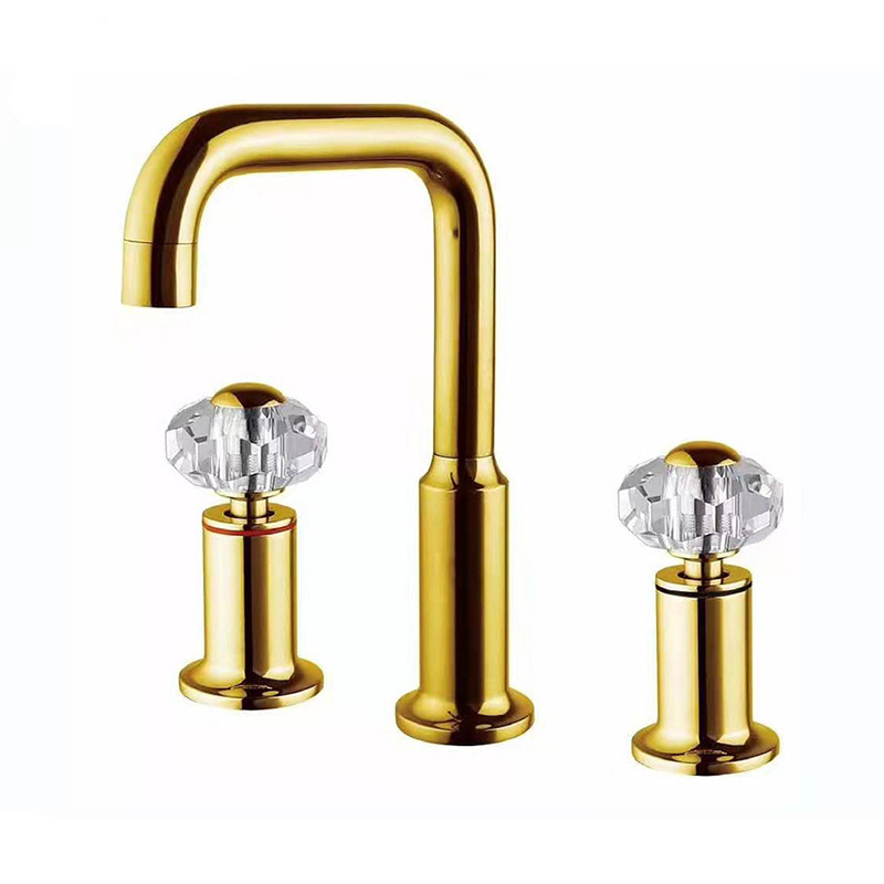 Lusa Modern New Design Crystal Handle Split Brass Three-Hole Double Handle Bathroom Mixer with Ceramic Valve Core Basin Faucet