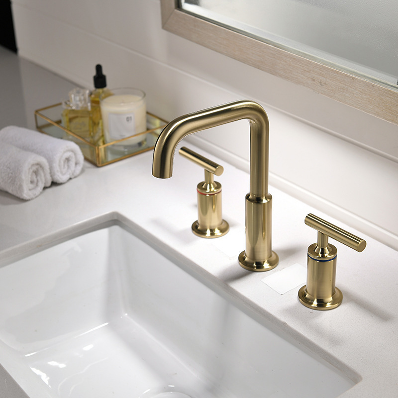 Lusa Modern New Design Crystal Handle Split Brass Three-Hole Double Handle Bathroom Mixer with Ceramic Valve Core Basin Faucet