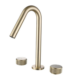 LUSA Factory Prices Deck Mount Brushed Gold Double Handle Swivel 3 Hole Bathtub taps Bathroom Basin Faucet