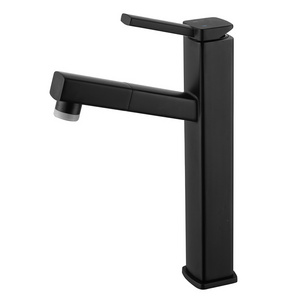 New Matte black utility bathroom faucet with pull out sprayer single handle square basin mixers