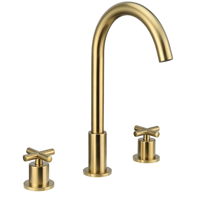 High Quality Bathroom Faucet 3 Holes Mixer Tap with Two-handle Cross Handle Bathroom Faucet Brushed Gold