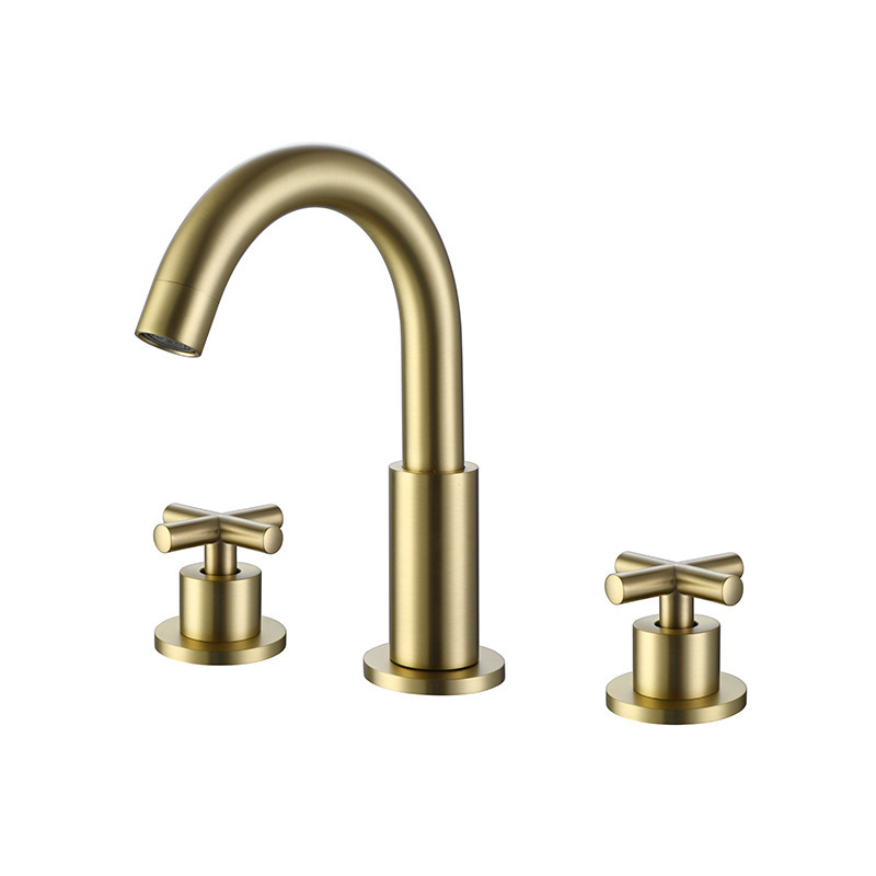 Lusa Factory  Direct Luxury Brushed Gold 3 Hole Brass Bathroom Basin Mixer Mulitfuction Bathroom Faucet