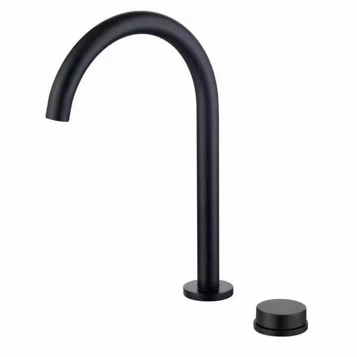 Matte black curved pipe split single handle mixing valve rotating nozzle double hole basin faucet