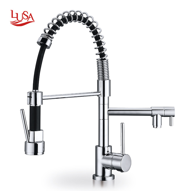 Lusa Drinking water for kitchen multi function pull out spring 3 way water tap spring loaded kitchen faucets