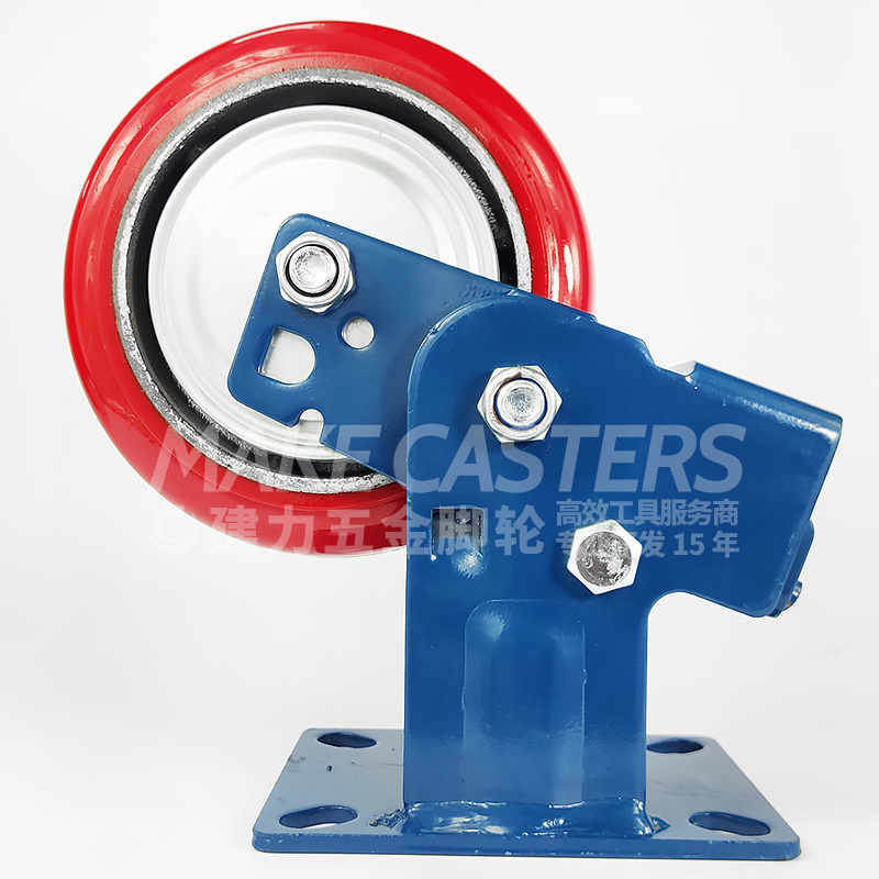 Heavy Duty Casters 6 Inch Plate High Quality Agv Caster Wheel With Brakes Industrial Shock Absorbing red Pu retractable caster