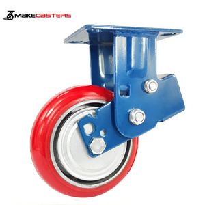 Heavy Duty Casters 6 Inch Plate High Quality Agv Caster Wheel With Brakes Industrial Shock Absorbing red Pu retractable caster