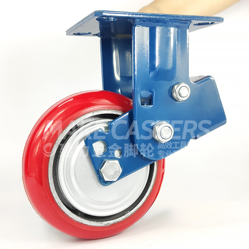 Heavy Duty Casters 6 Inch Plate High Quality Agv Caster Wheel With Brakes Industrial Shock Absorbing red Pu retractable caster