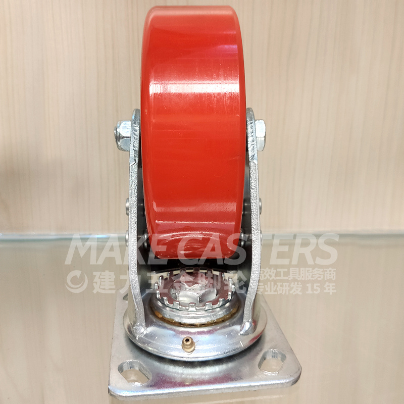 Industrial Heavy Duty Rotation Cast Iron Core Red PU Caster Wheels 6 inch 8 inch Fixed Swivel With Brake Large Metal Locking