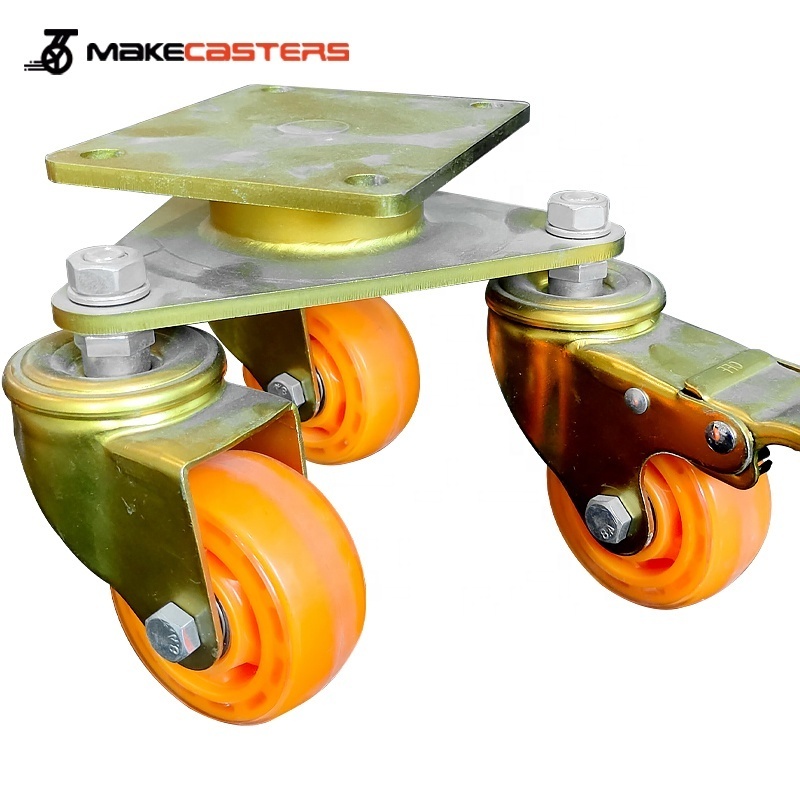 Heavy Duty Caster Wheels Swivel Locking Industrial 3 4 5 inch Three Casters Wheels PU Orange Shipping Container Wheel Casters