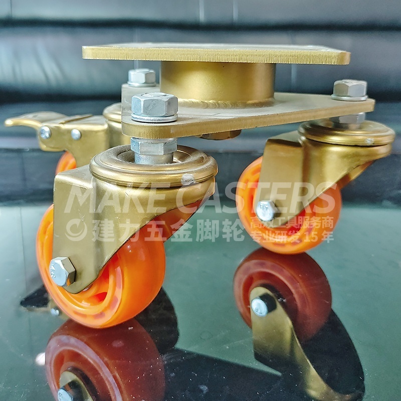 Heavy Duty Caster Wheels Swivel Locking Industrial 3 4 5 inch Three Casters Wheels PU Orange Shipping Container Wheel Casters