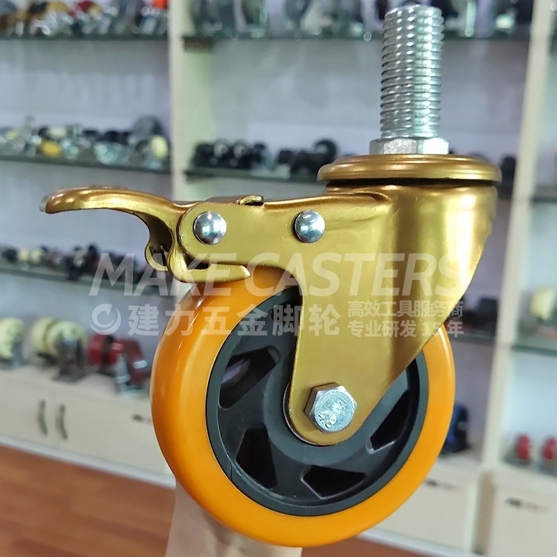 Golden Bracket Medium Duty Nylon Caster Wheel Plated Casters PP Polypropylene Swivel Top Plate Caster 3 4 5 Inch 75*32mm