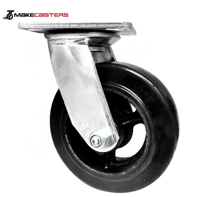 Heavy Duty Caster Wheels Cast Iron Swivel Locking Casters Industrial Rubber Black Large Steel Metal Casters 4 5 6 8 inch