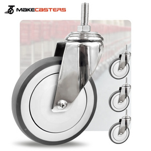 Stainless Steel Casters Wheels SUS304 316 3"4"5" Inch TPR Swivel With Brake Trolley Medium Duty Medical Trolley Furniture Caster