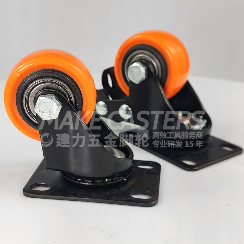 Furniture Casters Wheels Light Duty 1.5'' 2'' 2.5'' 3'' inch Double ball bearing Orange PVC PU Wheel Swivel Thream Stem M8 M10