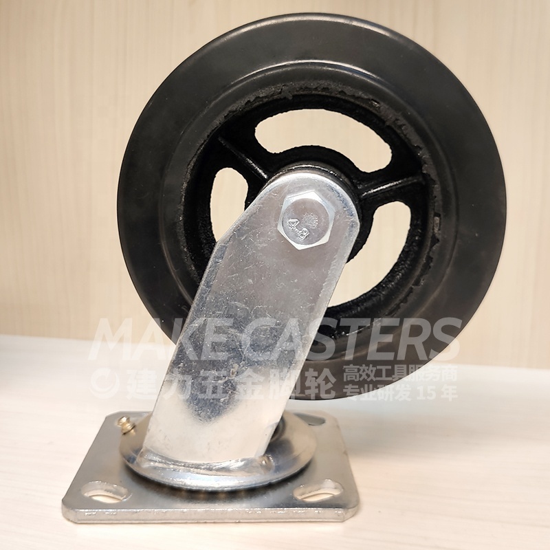 Heavy Duty Caster Wheels Cast Iron Swivel Locking Casters Industrial Rubber Black Large Steel Metal Casters 4 5 6 8 inch