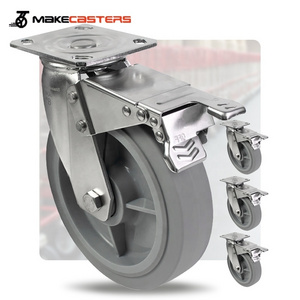 Stainless Steel Casters Wheels Heavy Duty SUS 304 316 4"5"6"8" inch Swivel Brake Hotel Trolley TPR Hospital Quiet Kitchen