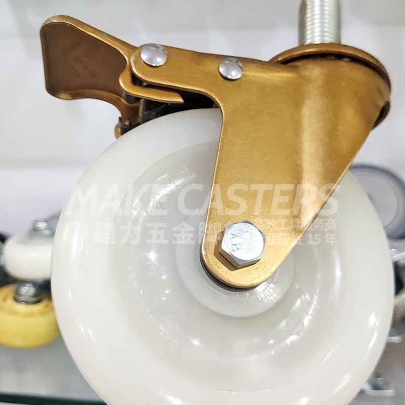 Golden Bracket Medium Duty Nylon Caster Wheel Plated Casters PA Polypropylene Swivel Top Plate Caster 3 4 5 Inch 75*32mm