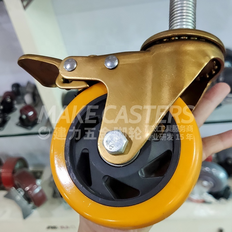 Golden Bracket Medium Duty Nylon Caster Wheel Plated Casters PP Polypropylene Swivel Top Plate Caster 3 4 5 Inch 75*32mm