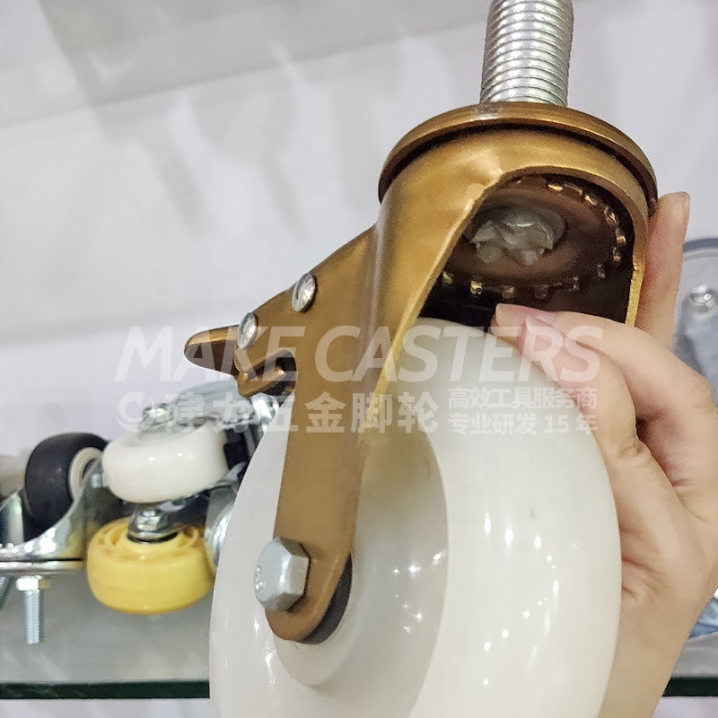 Golden Bracket Medium Duty Nylon Caster Wheel Plated Casters PA Polypropylene Swivel Top Plate Caster 3 4 5 Inch 75*32mm