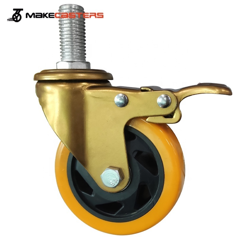 Golden Bracket Medium Duty Nylon Caster Wheel Plated Casters PP Polypropylene Swivel Top Plate Caster 3 4 5 Inch 75*32mm