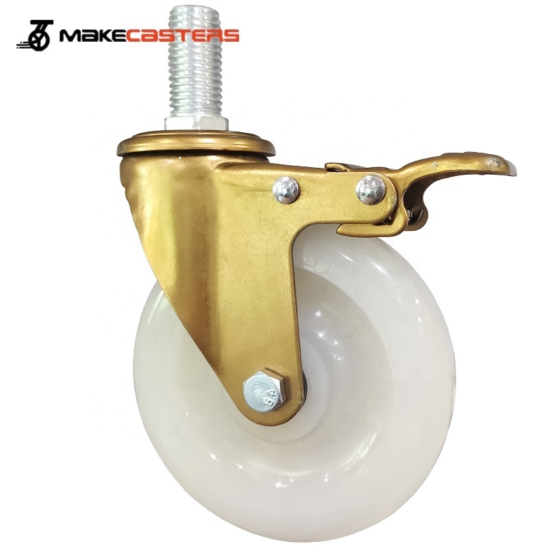 Golden Bracket Medium Duty Nylon Caster Wheel Plated Casters PA Polypropylene Swivel Top Plate Caster 3 4 5 Inch 75*32mm